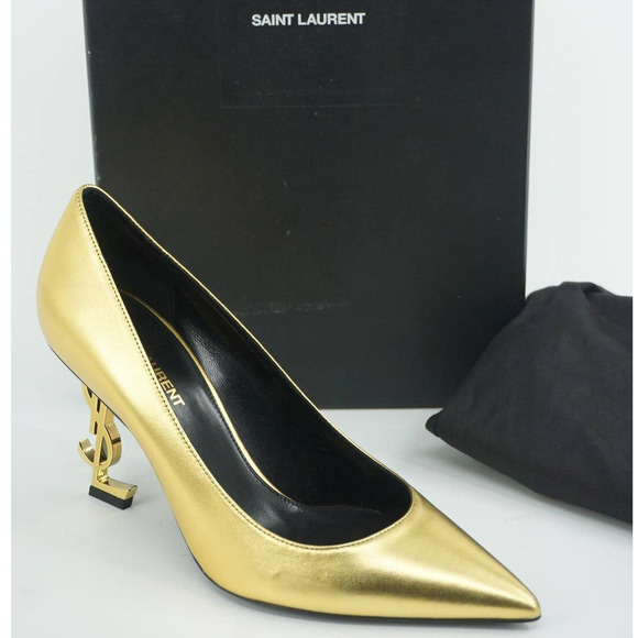 Yves Saint Laurent Shoes - Saint Laurent Gold Leather Opyum 85 YSL Heel Pointy Pumps Size 38 NIB $1195